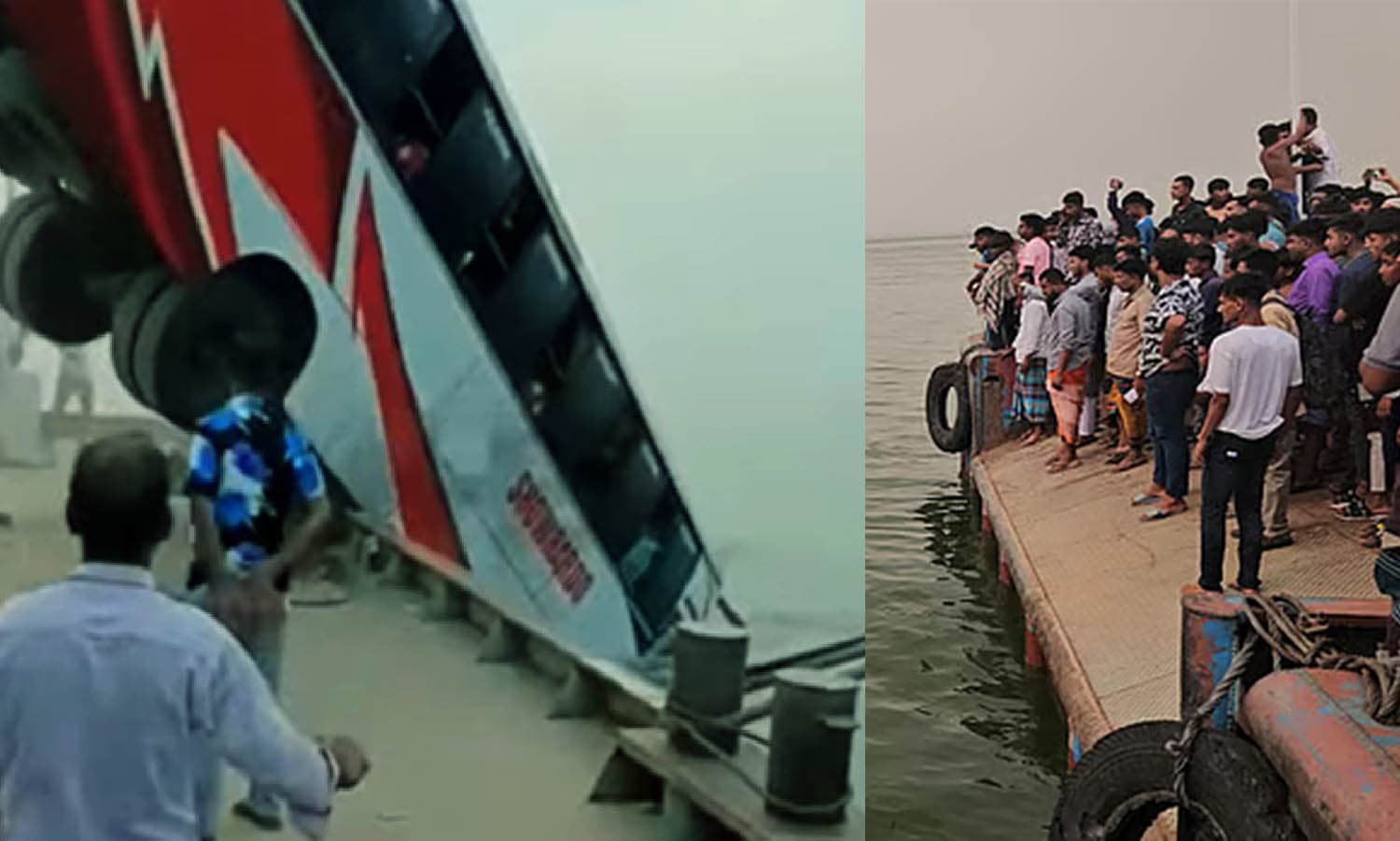 দৌলতদিয়া ফেরিঘাটে ফেরিতে ওঠার সময় বাস পদ্মায়, বহু হতাহতের শঙ্কা